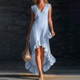 thumbnail image 1 of Delayuji Women's Summer Dress Ruffled Hem Sleeveless V Neck Tank Dress Long Dresses Beach Vacation Dress Wedding Guest Dresses, 1 of 4