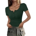 thumbnail image 1 of Delayuji Women's Summer Short Sleeve Tops Ribbed Knit Button Up Slim Fit Basic Casual T Shirts Blouse Green L Polyester,Spandex Short Sleeve Shirts for Women, 1 of 5
