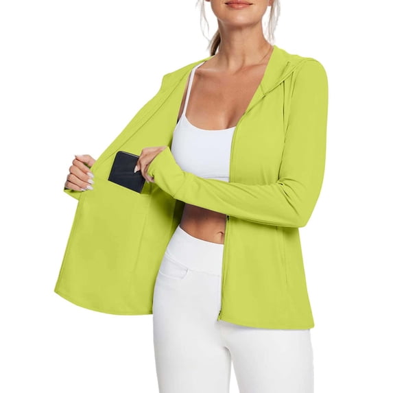Delayuji Women's Sun Shirts Jacket Zip Up Hoodie Long Sleeve UV Protective Breathable Outdoor With Pockets Spring Summer Sun Protection Clothing Women Yellow
