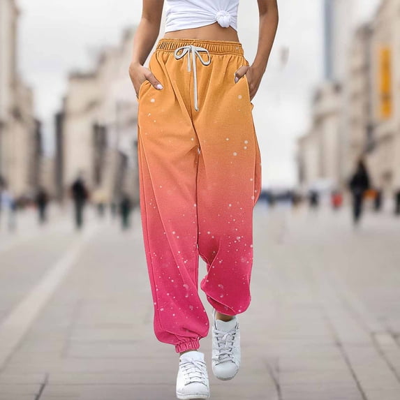 Delayuji Women's Sweatpants Casual Gradient Color White Point Printed Loose Wide Leg Pants Sport Jogger With Pockets