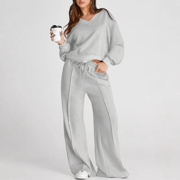 Delayuji Women's Sweatshits and Swearpants Sets Casual Long Sleeve Solid Color Commuting Pants Suit Spring Outfits 2026