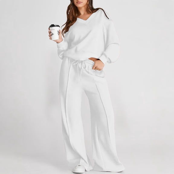 Delayuji Women's Sweatshits and Swearpants Sets Casual Long Sleeve Solid Color Commuting Pants Suit Spring Outfits 2026