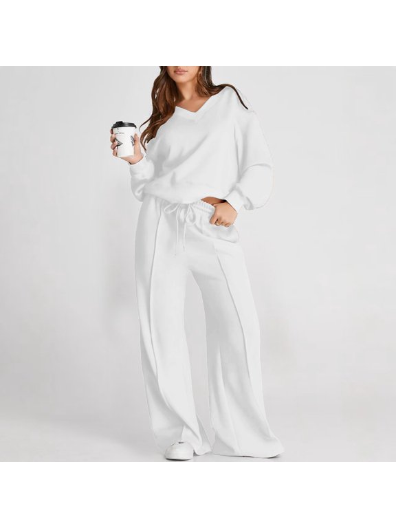 Women's Sweatshits and Swearpants Sets Casual Long Sleeve Solid Color Commuting Pants Suit Spring Outfits 2026