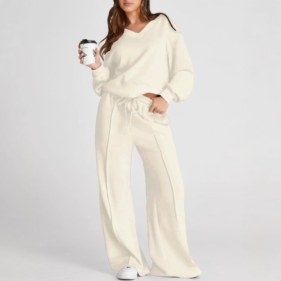 Delayuji Women's Sweatshits and Swearpants Sets Casual Long Sleeve Solid Color Commuting Pants Suit Spring Outfits 2026