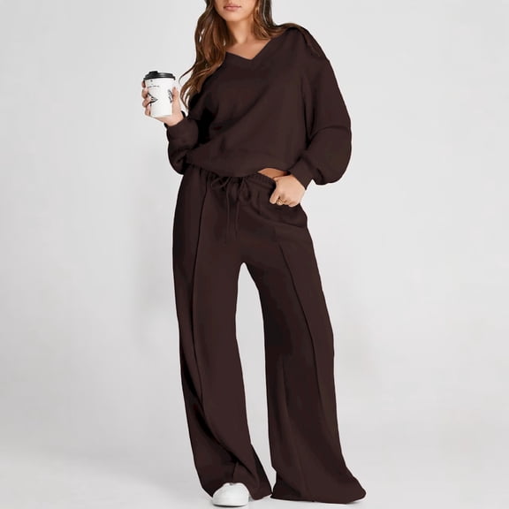 Delayuji Women's Sweatshits and Swearpants Sets Casual Long Sleeve Solid Color Commuting Pants Suit Spring Outfits 2026