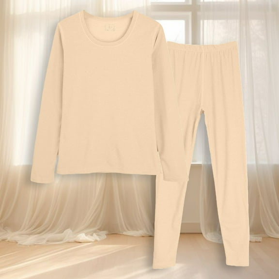 Delayuji Women's Thermal Underwear Set Velvet Warm Pajamas Set Solid Color Velvet Thickened Two Piece Set Warm Winter Base Layers