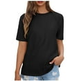 thumbnail image 1 of Delayuji Women's Tops Trendy Casual 2025 Crew Neck Lightweight Shirts Knit Tunic Basic T Shirt Black Xxl Knit Short Sleeve Shirts for Women, 1 of 6