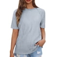 thumbnail image 1 of Delayuji Women's Tops Trendy Casual 2025 Crew Neck Lightweight Shirts Knit Tunic Basic T Shirt Blue Xl Knit Short Sleeve Shirts for Women, 1 of 5