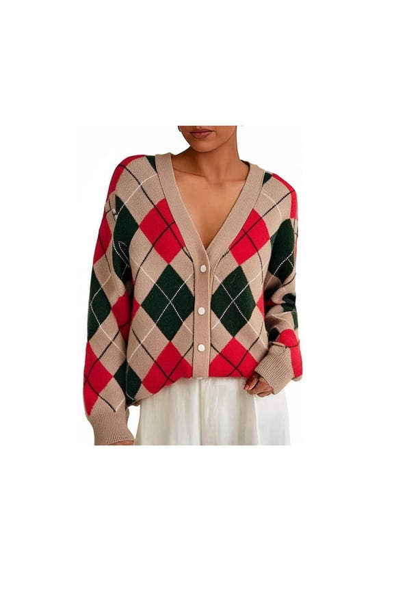 Women's V Neck Knit Cardigan Sweater Loose Retro Red Green Color Sweater Coat Fall Winter Outerwear Daily Wear Spring