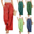 thumbnail image 1 of Delayuji Women's Wide Leg Pants Printed Summer Casual Palazzo Pants Drawstring Loose Fashion with Button High Elastic Waisted Pants Trousers With Pockets, 1 of 7