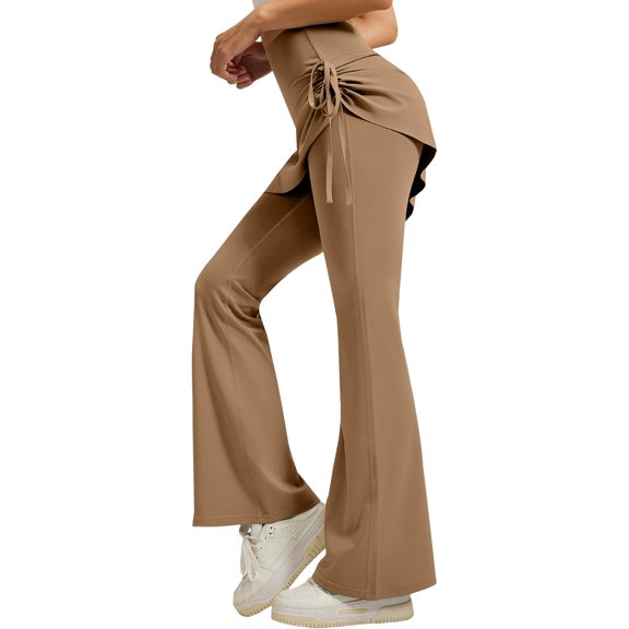 Delayuji Women's Yoga Pants with Skirt Ruffled Midi Leggings High Waist Butt Lifting High Elasticity Yoga Pants