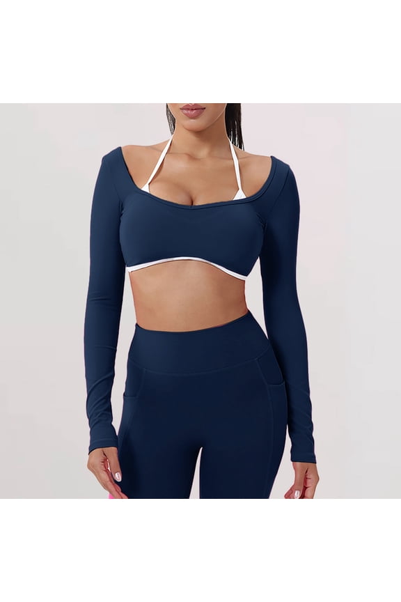 Women's Yoga Sets Color Blocking Spliced Slim Fit Quick Drying Back Flattering Yoga Top and Pants Running Sports Fitness Wear