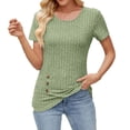 thumbnail image 1 of Delayuji Womens Down Blouse Short Sleeve Slim Tees Crewneck Ribbed Side Casual Solid Shirts Vintage Tops 2025 Green S Polyester,Spandex Short Sleeve Shirts for Women, 1 of 9