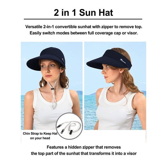 Delayuji Womens Bucket Hat 2-in-1 Convertible Visor Foldable Adjustable Cotton Polyester Summer UV Protection beach hat Lightweight Travel Outdoor Hat