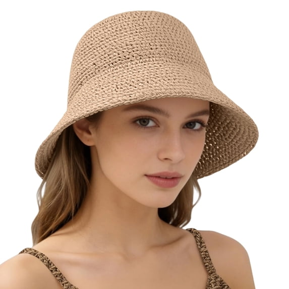 Delayuji Womens Bucket Hat Woven Wide Brim Foldable UV Protection Breathable Summer Travel beach hat Versatile Portable Outdoor foldable sun hat