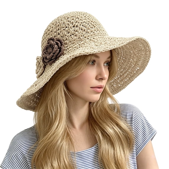 Delayuji Womens Bucket Hat Woven Wide Brim Foldable UV Protection Breathable Summer Travel beach hat Versatile Portable Outdoor foldable sun hat