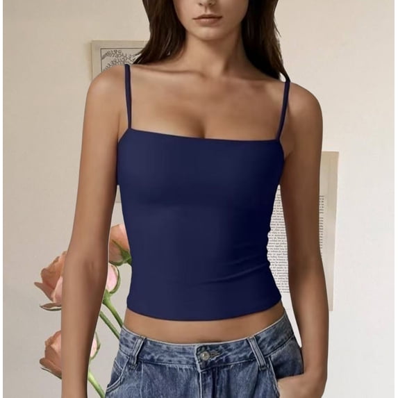 Delayuji Womens Camasole Tops Skinny Solid Color Adjustable Strap Halter Camisole Top Loungewear Crop Top Tank Top Basic Layer