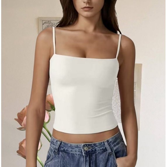 Delayuji Womens Camasole Tops Skinny Solid Color Adjustable Strap Halter Camisole Top Loungewear Crop Top Tank Top Basic Layer