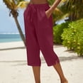 thumbnail image 1 of Delayuji Womens Capri Pant High Waisted Drawstring Elastic Comfy Straight Leg Short Pants Cropped Pant With Pockets, 1 of 7