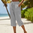 thumbnail image 1 of Delayuji Womens Capri Pant High Waisted Drawstring Elastic Comfy Straight Leg Short Pants Cropped Pant With Pockets, 1 of 7