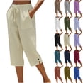 thumbnail image 1 of Delayuji Womens Capri Pant High Waisted Drawstring Elastic Comfy Straight Leg Short Pants Cropped Pant With Pockets, 1 of 8