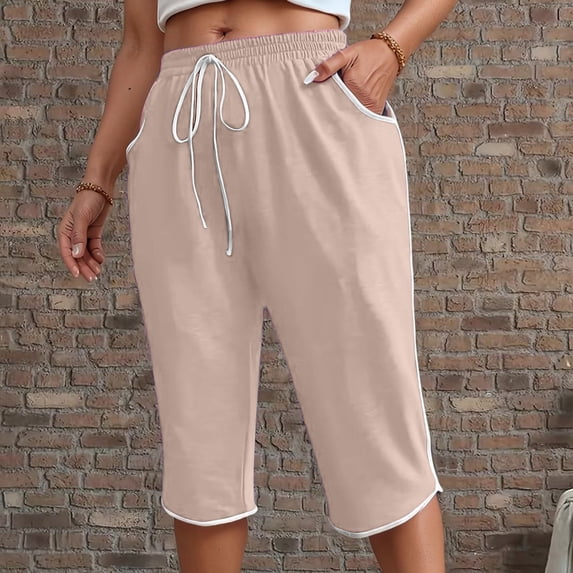Delayuji Womens Capri Pant Loose Fit Casual High Waisted Lightweight Baggy Yoga Pants With Pockets Summer