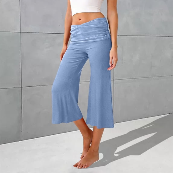 Delayuji Womens Capri Pants Casual Yoga Pant High Waisted Elastic Yoga Short Flared Pants Summer Sport Wear