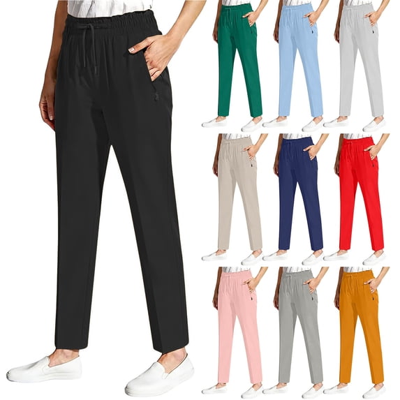 Delayuji Womens Casual Pant Ice Silk Solid Color Comfortable Active Fit Work Pants Daily Wear