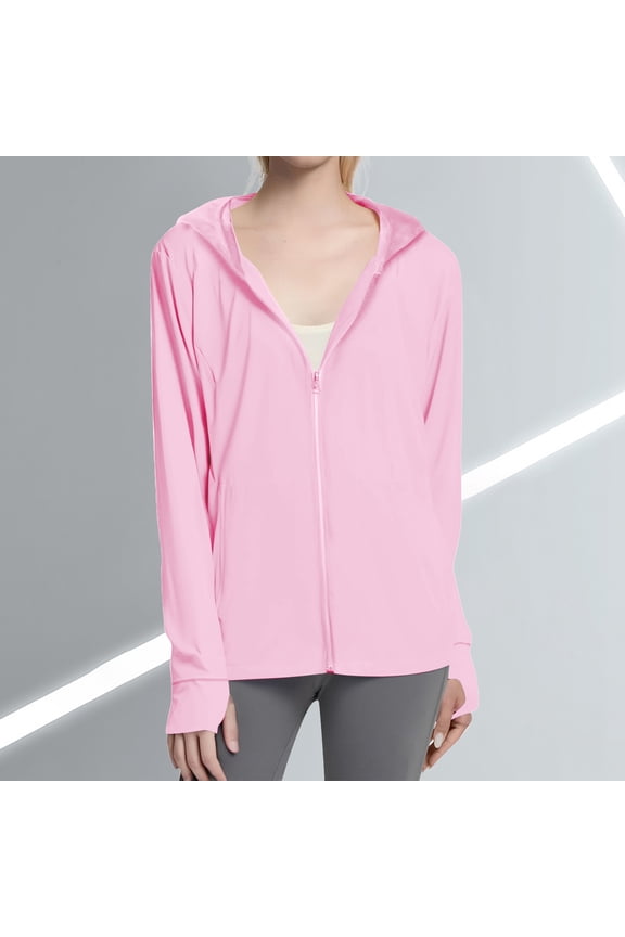 Womens Coat Solid Color Hooded Sun Protection Long Sleeve Jacket Lightweight Ice Silk Sports Outdoor Zipper Jacket