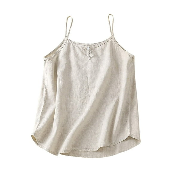 Delayuji Womens Cotton Linen Camisole Tank Tops Causal O Neck Sleeveless Top Summer Loose Fit Spaghetti Strap Shirts Tees Beige Xxl Cotton and Linen Short Sleeve Shirts for Women