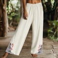 thumbnail image 1 of Delayuji Womens Cotton Linen Pant Casual Daily Embroidery Flora Printed Wide Leg Pant Retro Style Pants Plus Size M-4XL, 1 of 7