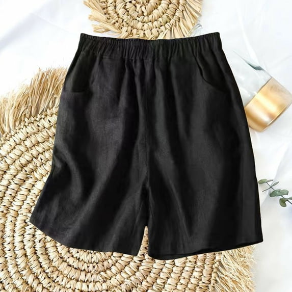 Delayuji Womens Cotton Linen Short High Waist Wide Leg Shorts Summer Thin Breathable Loose Casual Pants Women's Plus M-4XL