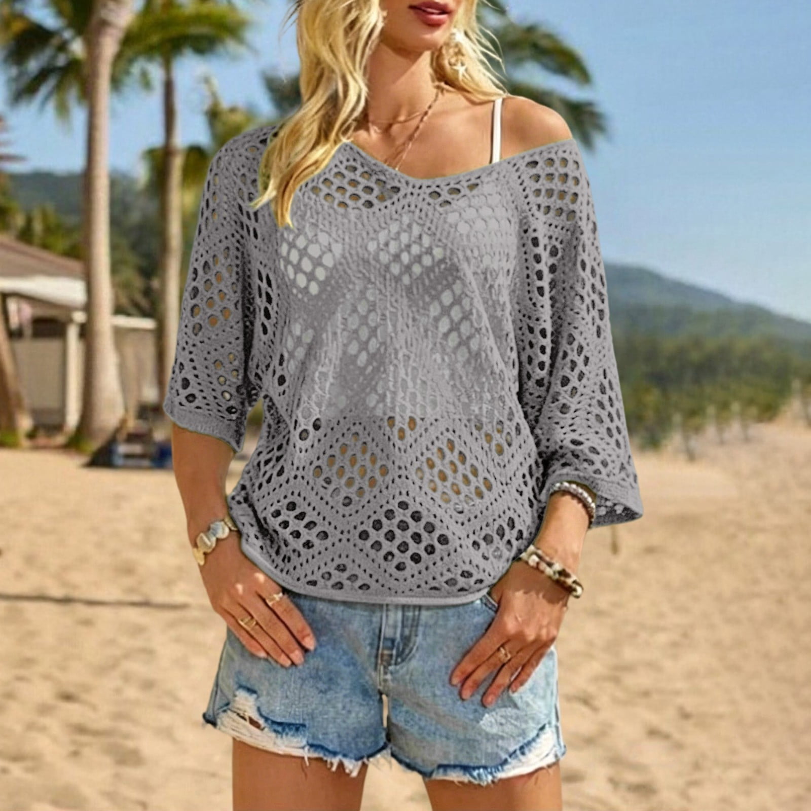 8+ Womens Crochet Top Delayuji Womens Crochet Top V Neck Summer Crochet Knit Tshirt Long
