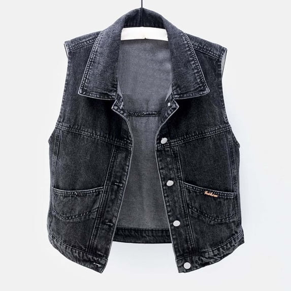 Delayuji Womens Denim Vest Top Button Down Waistcoat Frayed Sleeveless Ripped Jacket Tank Top Y2K Vest with Pockets Black XXXXL