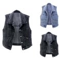 thumbnail image 1 of Delayuji Womens Denim Vest Top Button Down Waistcoat Frayed Sleeveless Ripped Jacket Tank Top Y2K Vest with Pockets Blue M, 1 of 6