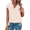 thumbnail image 1 of Delayuji Womens Fashion Tops Short Sleeve Cowl Neck Shirts Trendy 2025 Casual Outfits Ladies Top Blouses Pink M Polyester,Spandex Short Sleeve Shirts for Women, 1 of 5