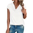 thumbnail image 1 of Delayuji Womens Fashion Tops Short Sleeve Cowl Neck Shirts Trendy 2025 Casual Outfits Ladies Top Blouses White Xl Polyester,Spandex Short Sleeve Shirts for Women, 1 of 5