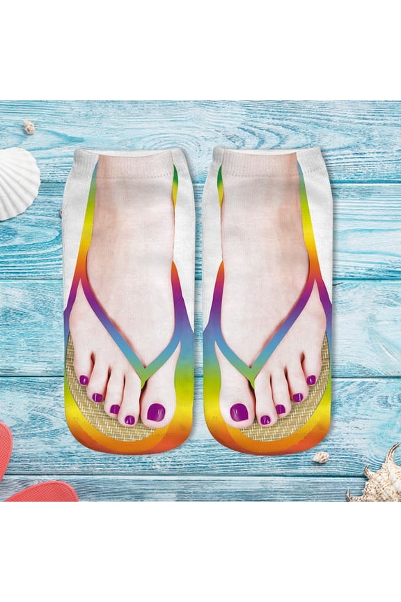 Womens Funny Hidden Running Socks 3D Pattern Manicure Print Socks Unique crazy socks Beige L