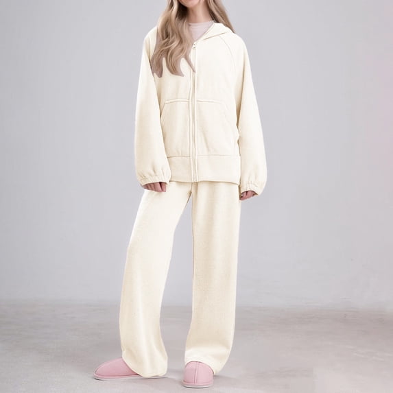 Delayuji Womens Fuzzy 2 Piece Sets Warm Winter Sets Fleece Loose Comfy Ladies Plush Sleepwear Loungewear Outerwear