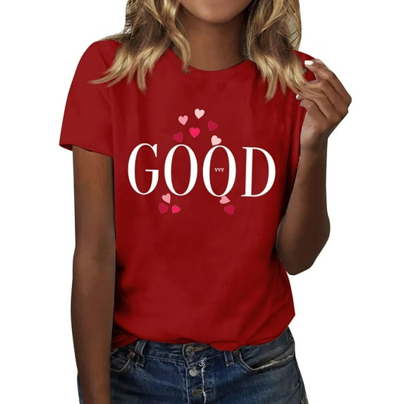 Delayuji Womens Graphic T Shirt Vintage Floral Shirt Flower Tee Fall Shirts Red L Polyester,Spandex Short Sleeve Shirts for Women