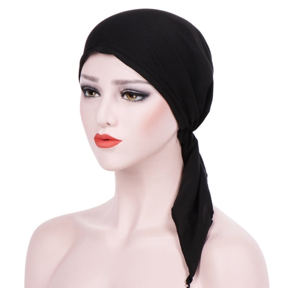 Delayuji Womens Head Wrap Muslim Stretch Turban Hat Chemo Cap Hair Loss Head Scarf Wrap Cap Turban Headbands Black One Size