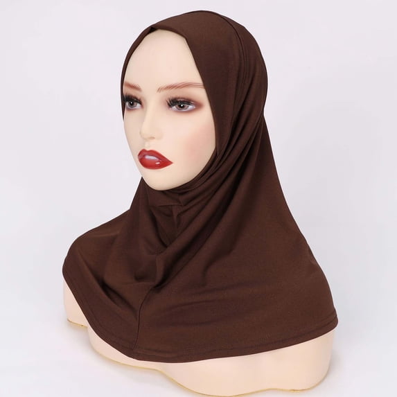 Delayuji Womens Hijab Cap Hair Cover Wrap Casual Solid Color Headwear Muslim Long Turban Cap Under Scarf Shawl Turban Hat Coffee One Size