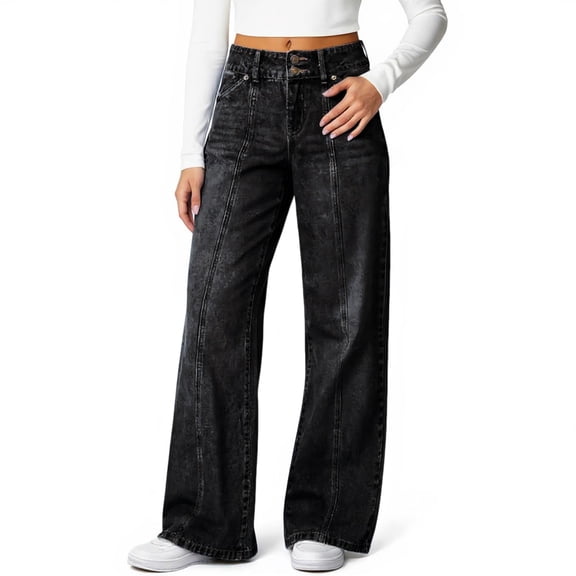 Delayuji Womens Jeans High Waist Baggy Jean Wide Leg Jeans Stretchy Denim Pants 2026 Trendy
