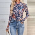 thumbnail image 1 of Delayuji Womens Lace Long Sleeve Shirt Mesh Tops Mockneck Cute Going Out Tops For Women Fall Fashion Outfits Spring Trendy Blue, 1 of 4