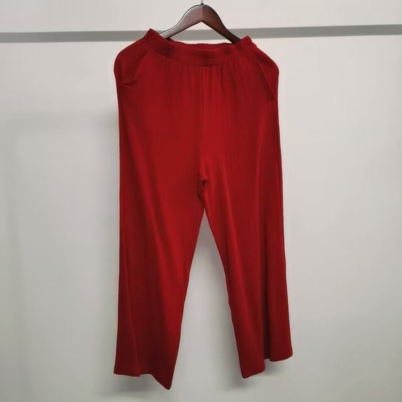 Delayuji Womens Linen Pant Daily Elastic High Waist Straight Leg Pant Solid Color Casual Pants Loose Long Trousers