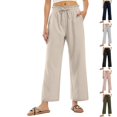 thumbnail image 1 of Delayuji Womens Linen Pant Loose Stretch Pleated High Waisted Straight Leg Pants Relaxed Fit Casual Pant Daily Wear, 1 of 7
