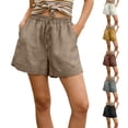 thumbnail image 1 of Delayuji Womens Linen Short Elastic High Waist Lace Trim Loose Shorts Breathable Casual Loungewear Pants Summer, 1 of 5