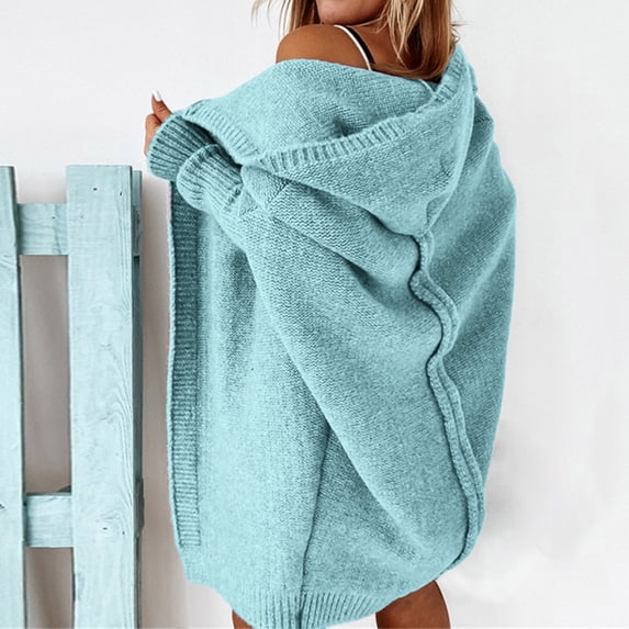 Delayuji Womens Long Cardigans Sweater With Hood Open Front Long Sleeve Hooded Knit Cardigan Sweaters Outwear Coats Spring Outfit