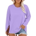 thumbnail image 1 of Delayuji Womens Long Sleeve T Shirts Womens Tops Solid Color Casual Tshirts Loose Fit Basic Tee Spring Fall S-5XL Light Violet, 1 of 6