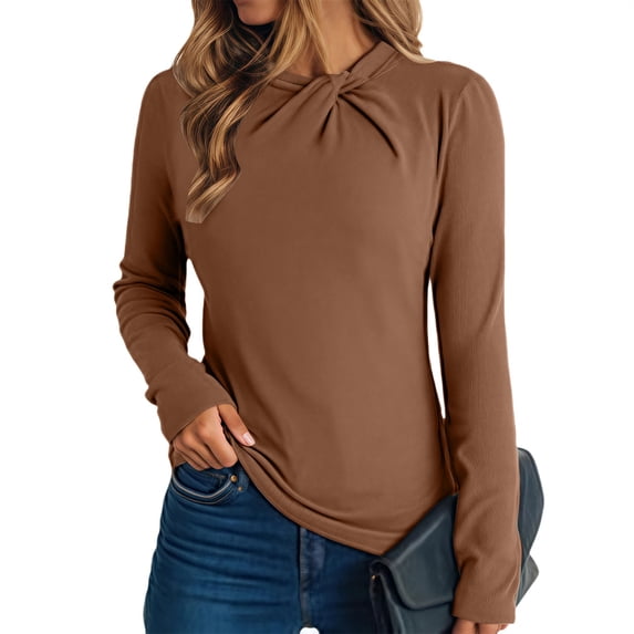 Delayuji Womens Long Sleeve Thermal Shirts Knot Mock Neck Slim Fit Soft Thermal Shirt Basic Shirt